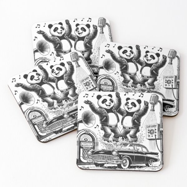 Item preview, Pandas in a car wash jet dancing rock and roll in black and white designed and sold by 8Totem.
