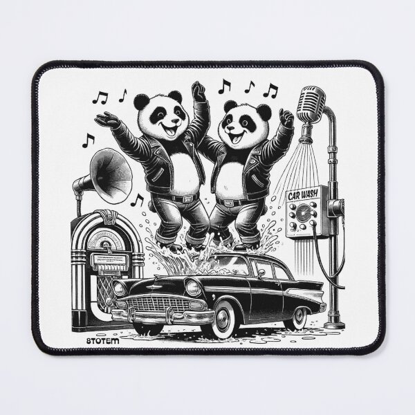 Item preview, Pandas in a car wash jet dancing rock and roll in black and white designed and sold by 8Totem.