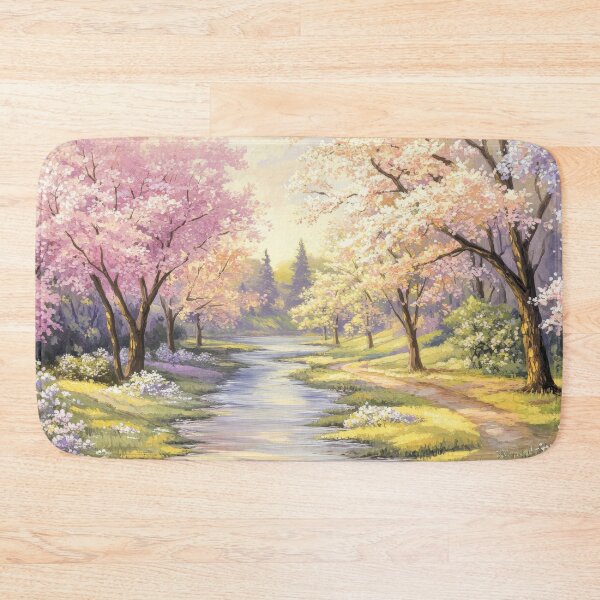 Item preview, Pastel Spring Landscape with Blooming Trees by River designed and sold by MargaretWiktor.