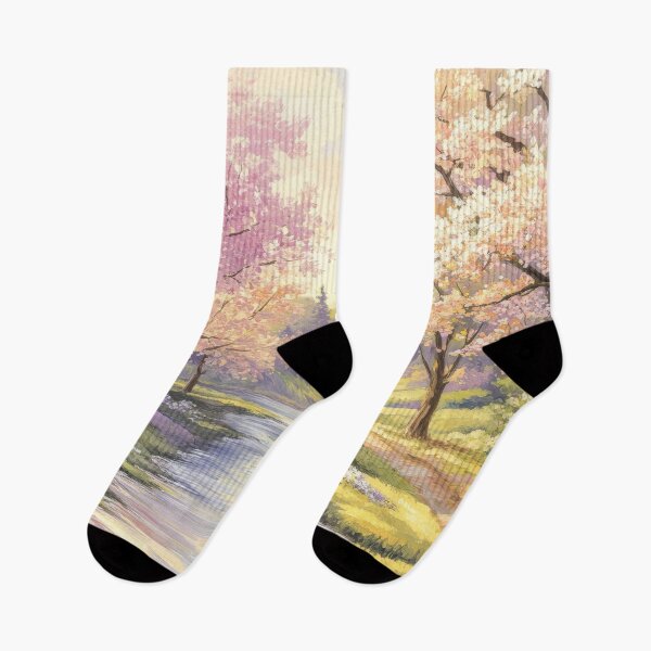 Item preview, Pastel Spring Landscape with Blooming Trees by River designed and sold by MargaretWiktor.