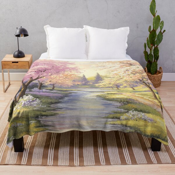 Item preview, Pastel Spring Landscape with Blooming Trees by River designed and sold by MargaretWiktor.