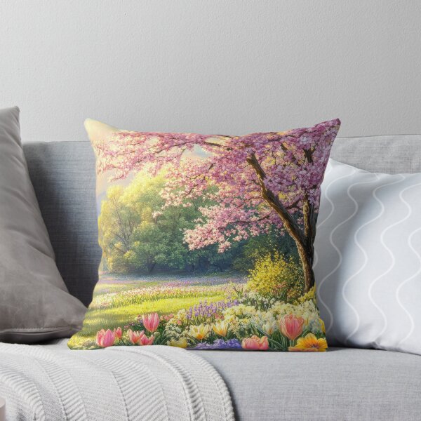 Item preview, Idyllic Spring Landscape with Cherry Blossoms and tulips designed and sold by MargaretWiktor.