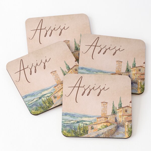 Item preview, Assisi Italy Historic Townscape Watercolor Print designed and sold by TuncGK.