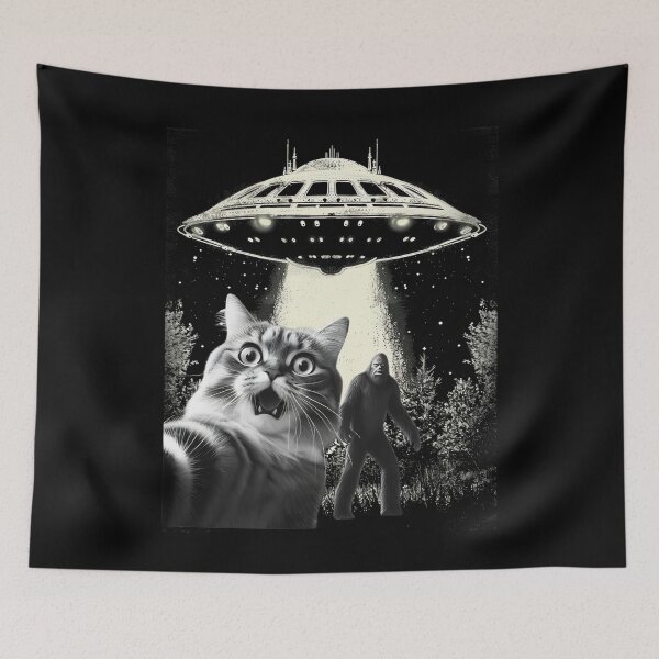Item preview, Cat Selfie With Alien UFO Bigfoot Ape Funny Cat Meme designed and sold by GroovyFusion.