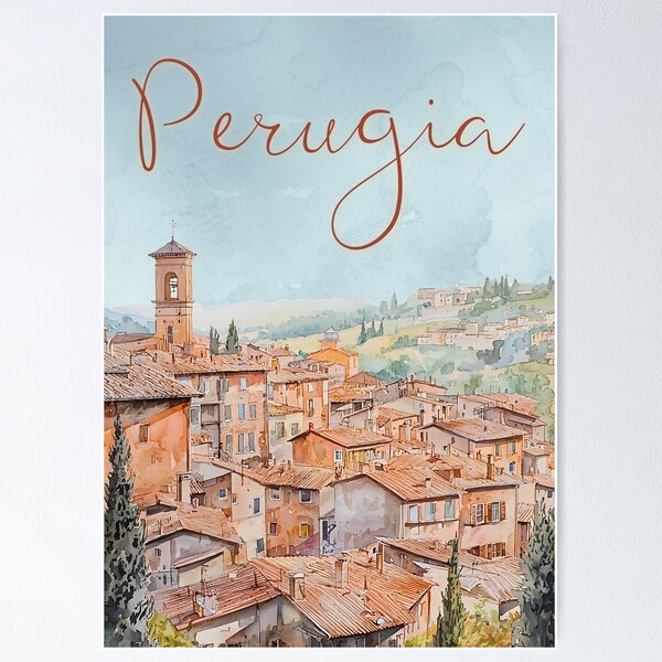 Artikel-Vorschau von Perugia Italien Historisches Stadtbild Aquarell Druck, designt und verkauft von TuncGK.