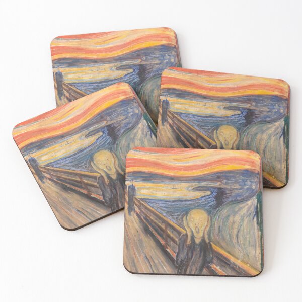 Item preview, Edvard Munch’s The Scream captures raw human anxiety with a ghostly figure on a bridge, set against a swirling red-orange sky, symbolizing existential dread. designed and sold by mirrorimages.