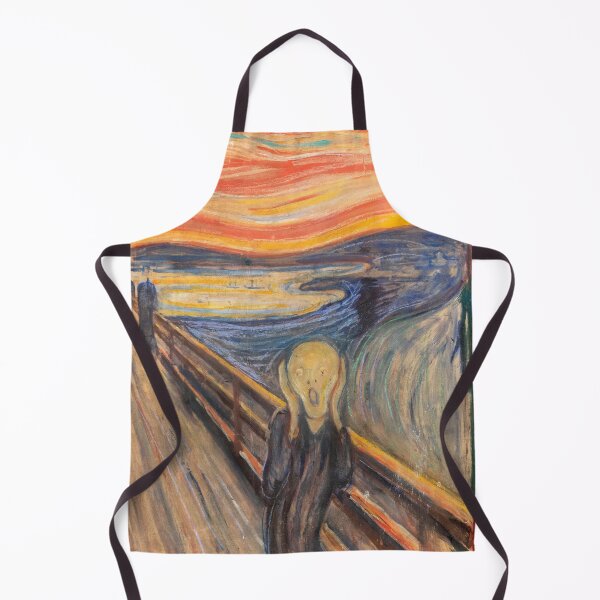 Item preview, Edvard Munch’s The Scream captures raw human anxiety with a ghostly figure on a bridge, set against a swirling red-orange sky, symbolizing existential dread. designed and sold by mirrorimages.