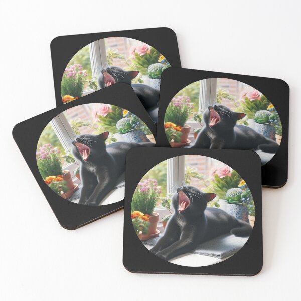 Item preview, Cute yawning black cat designed and sold by Dogandesighn.