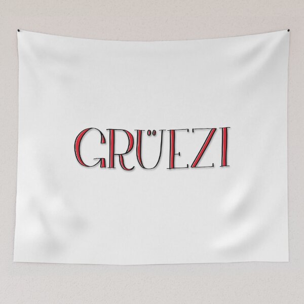 Item preview, GRÜEZI – Swiss greeting in stylish serif font – black and red designed and sold by Taylina.