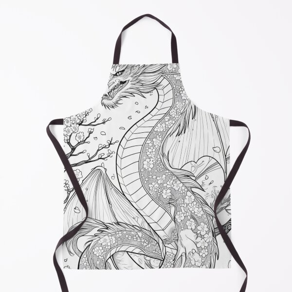Item preview, A detailed black-and-white line art drawing of a majestic cherry blossom dragon designed and sold by arjad3n.