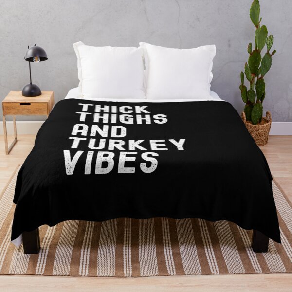 Item preview, Thick Thighs and Turkey Vibes funny thanksgiving humor gym designed and sold by snowry.