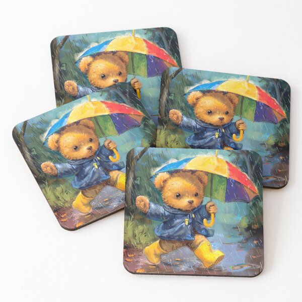 Item preview, Teddy in the rain in rainwear and umbrella designed and sold by Creativ-Queen.