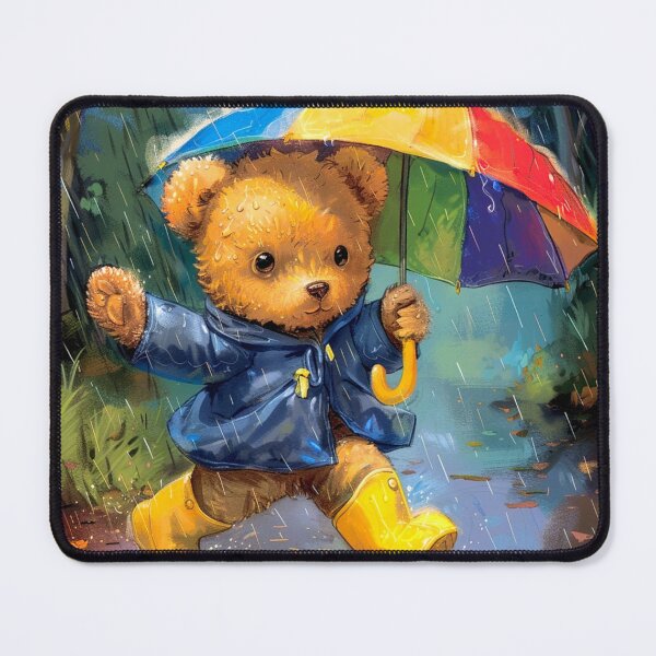 Item preview, Teddy in the rain in rainwear and umbrella designed and sold by Creativ-Queen.