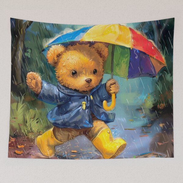 Item preview, Teddy in the rain in rainwear and umbrella designed and sold by Creativ-Queen.