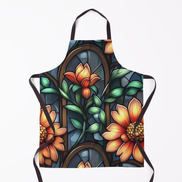 Item preview, Elegant Stained Glass Floral Artwork with Vibrant Orange Flowers designed and sold by InkInduldge.