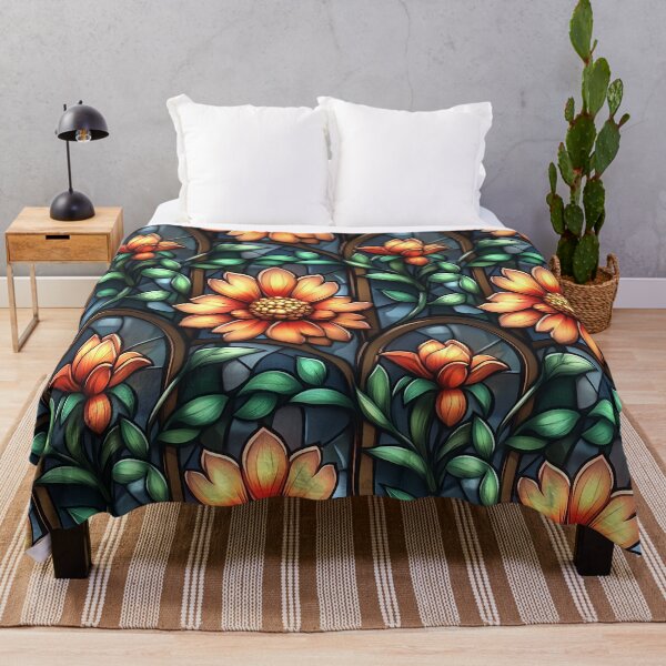 Item preview, Elegant Stained Glass Floral Artwork with Vibrant Orange Flowers designed and sold by InkInduldge.