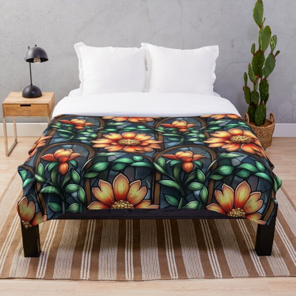 Item preview, Elegant Stained Glass Floral Artwork with Vibrant Orange Flowers designed and sold by InkInduldge.