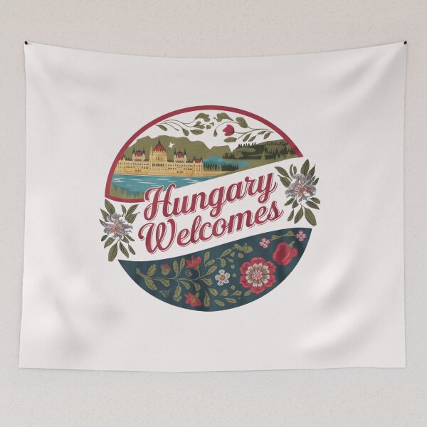 Item preview, Hungary Welcomes Flag Map Budapest, Danube, Balaton designed and sold by AnimalsDH305.