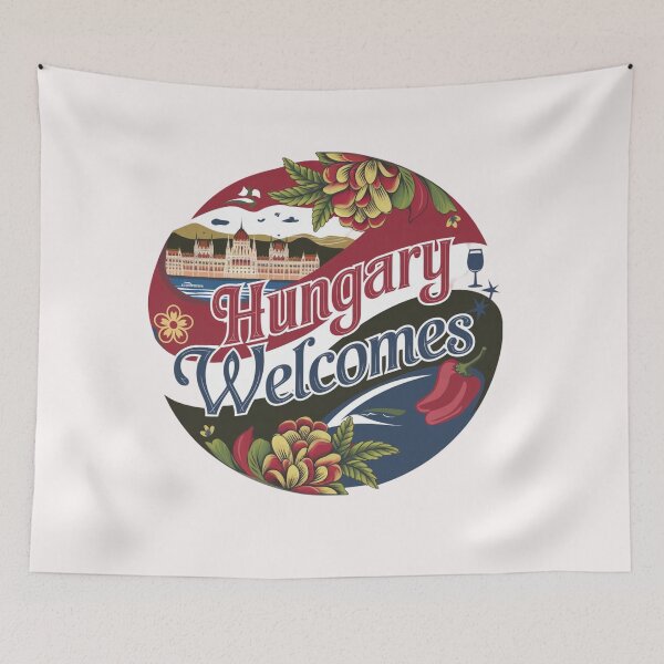 Item preview,  Hungary Welcomes Flag Map Budapest, Danube, Balaton designed and sold by AnimalsDH305.