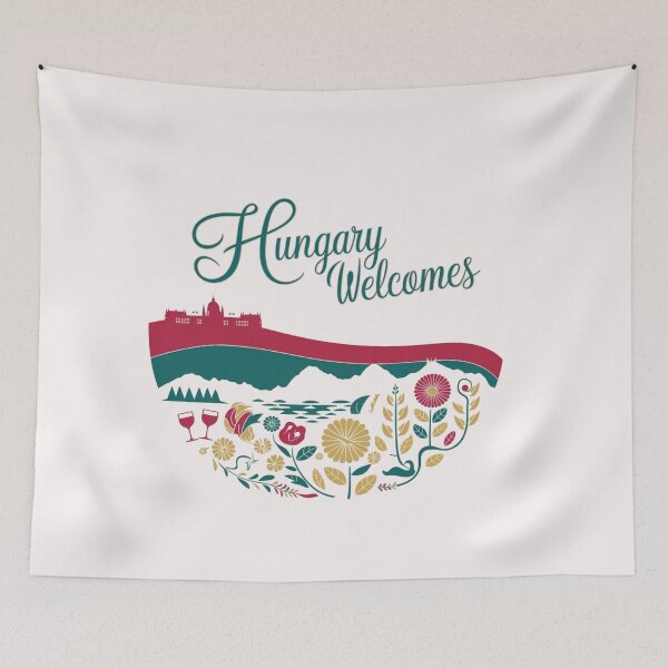 Item preview, Hungary Welcomes Flag Map Budapest, Danube, Balaton designed and sold by AnimalsDH305.