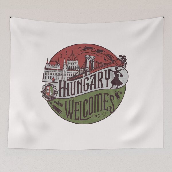 Item preview, Hungary Welcomes Flag Map Budapest, Danube, Balaton designed and sold by AnimalsDH305.