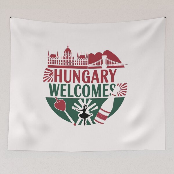 Item preview, Hungary Welcomes Flag Map Budapest, Danube, Balaton designed and sold by AnimalsDH305.