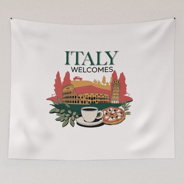 Item preview, Italy Welcomes Flag Map Rome, pizza,  designed and sold by AnimalsDH305.