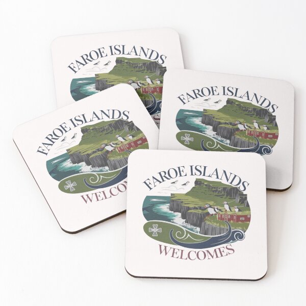 Item preview, Faroe Islands Welcomes Flag Map Cliffs, waterfalls, sheep, fjords designed and sold by AnimalsDH305.