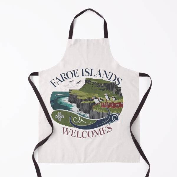 Item preview, Faroe Islands Welcomes Flag Map Cliffs, waterfalls, sheep, fjords designed and sold by AnimalsDH305.