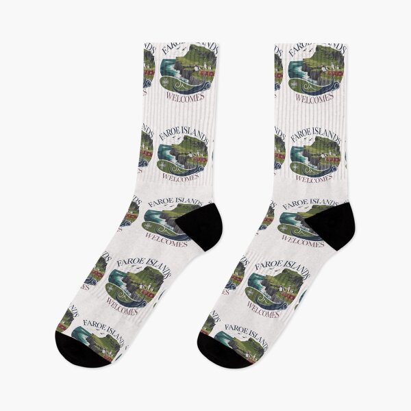 Item preview, Faroe Islands Welcomes Flag Map Cliffs, waterfalls, sheep, fjords designed and sold by AnimalsDH305.