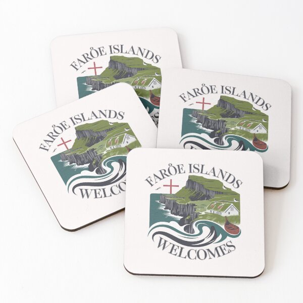 Item preview, Faroe Islands Welcomes Flag Map Cliffs, waterfalls, sheep, fjords designed and sold by AnimalsDH305.