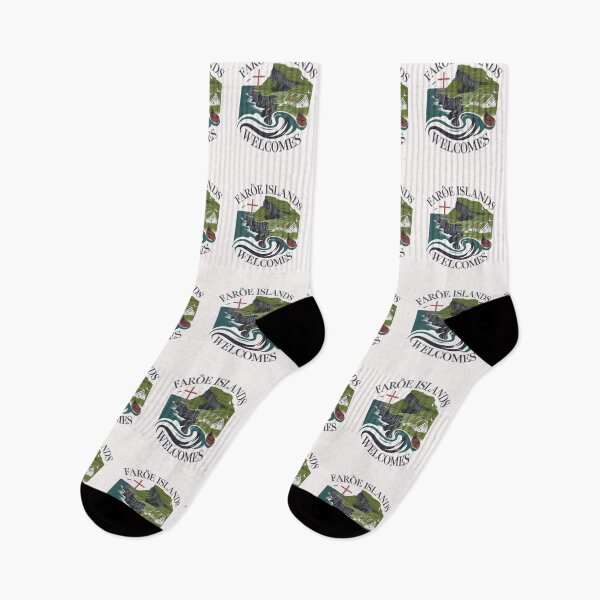 Item preview, Faroe Islands Welcomes Flag Map Cliffs, waterfalls, sheep, fjords designed and sold by AnimalsDH305.