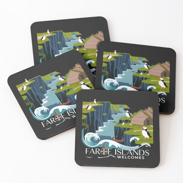 Item preview, Faroe Islands Welcomes Flag Map Cliffs, waterfalls, sheep, fjords designed and sold by AnimalsDH305.