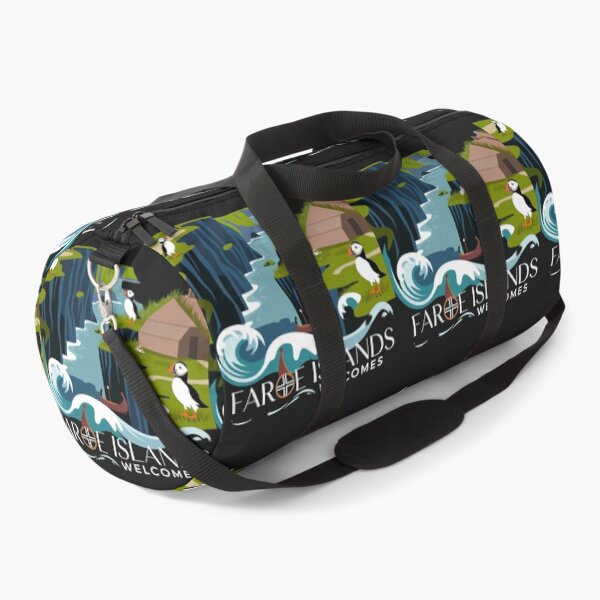 Item preview, Faroe Islands Welcomes Flag Map Cliffs, waterfalls, sheep, fjords designed and sold by AnimalsDH305.