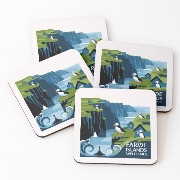 Item preview, Faroe Islands Welcomes Flag Map Cliffs, waterfalls, sheep, fjords designed and sold by AnimalsDH305.