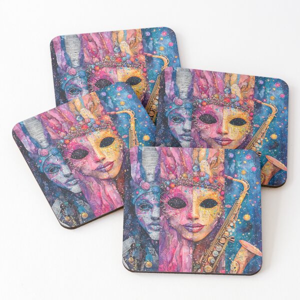 Item preview, Alien Carnival Mask & Saxophone – Surreal Mardi Gras 2025 Watercolor Art designed and sold by AnnDesignStudio.