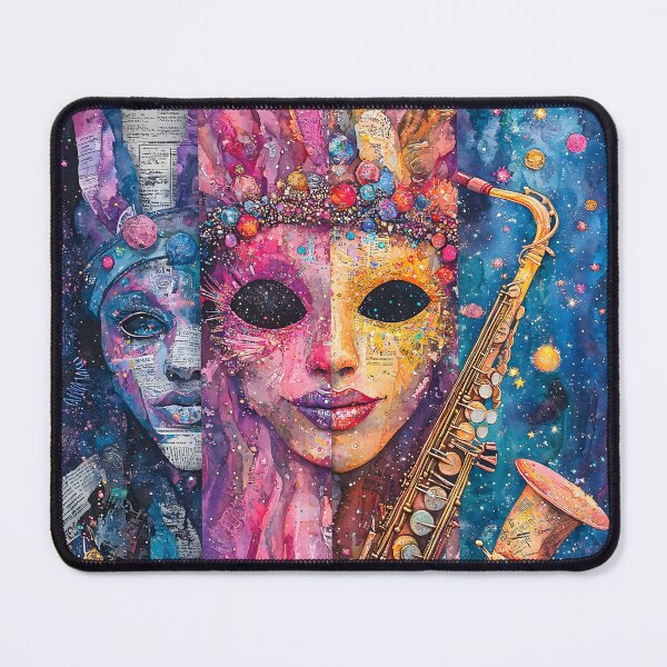 Item preview, Alien Carnival Mask & Saxophone – Surreal Mardi Gras 2025 Watercolor Art designed and sold by AnnDesignStudio.