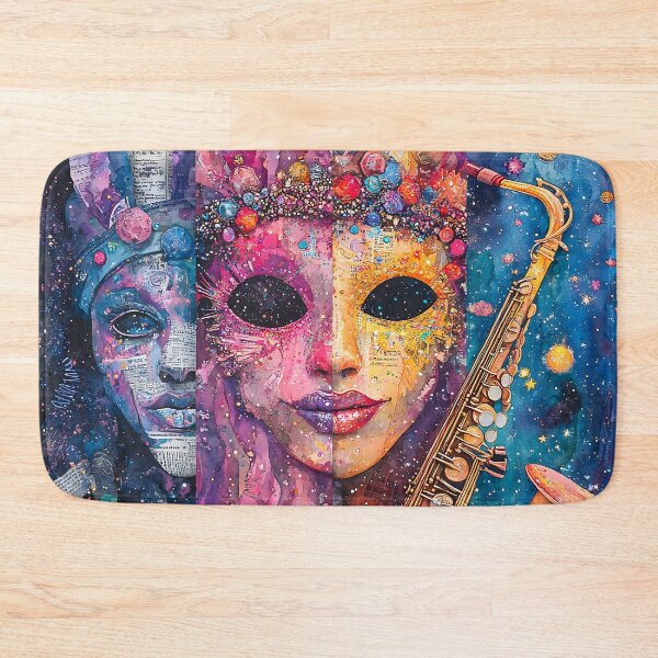 Item preview, Alien Carnival Mask & Saxophone – Surreal Mardi Gras 2025 Watercolor Art designed and sold by AnnDesignStudio.