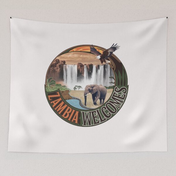 Item preview, Zambia Welcomes Flag Map Zambezi River,  designed and sold by AnimalsDH305.