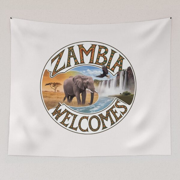 Item preview, Zambia Welcomes Flag Map Zambezi River,  designed and sold by AnimalsDH305.
