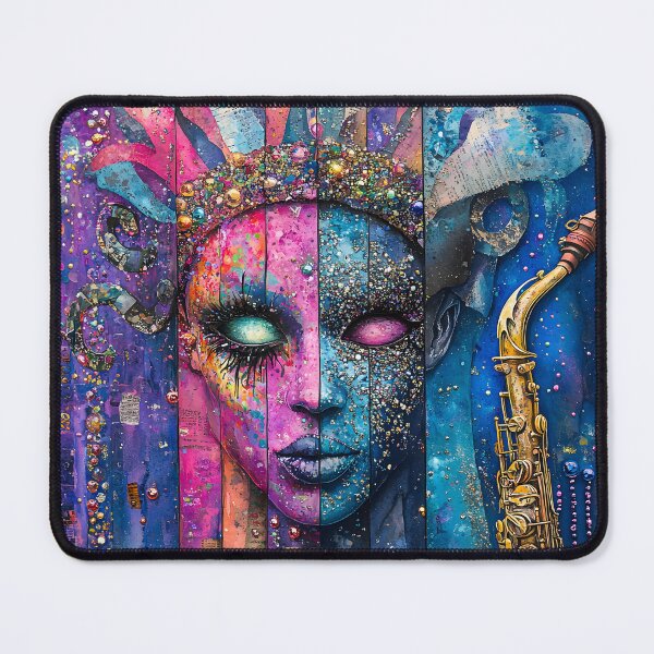 Item preview, Mardi Gras 2025 Art Nouveau Jester - Fantasy Surreal Saxophone Portrait designed and sold by AnnDesignStudio.