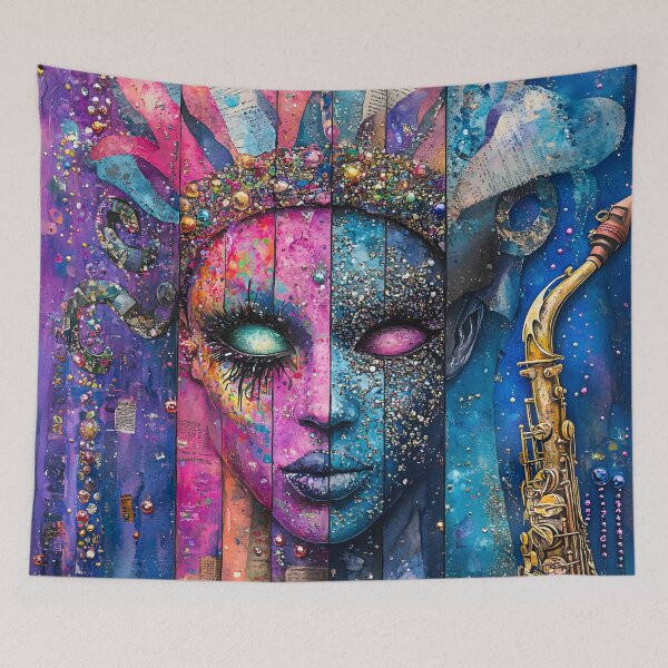 Item preview, Mardi Gras 2025 Art Nouveau Jester - Fantasy Surreal Saxophone Portrait designed and sold by AnnDesignStudio.