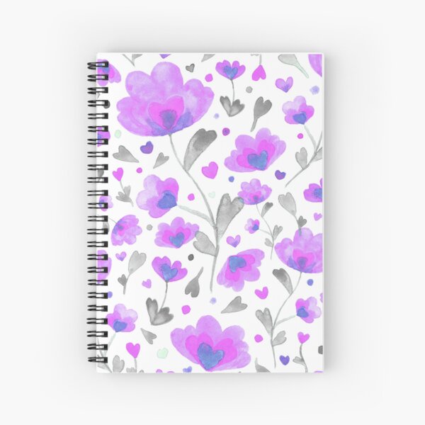 Vista previa del artículo con la obra «Dulces flores de acuarela con patrón repetido en color morado y gris», diseñado y vendido por Manacraftoon.