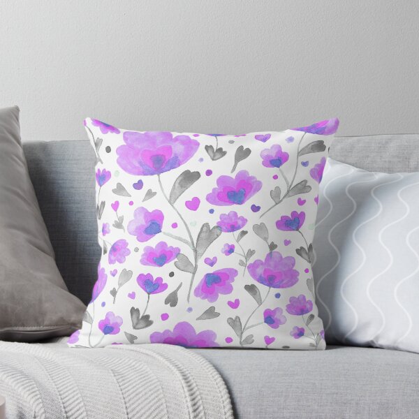 Item preview, Sweet watercolor flowers repeating pattern purple gray designed and sold by Manacraftoon.