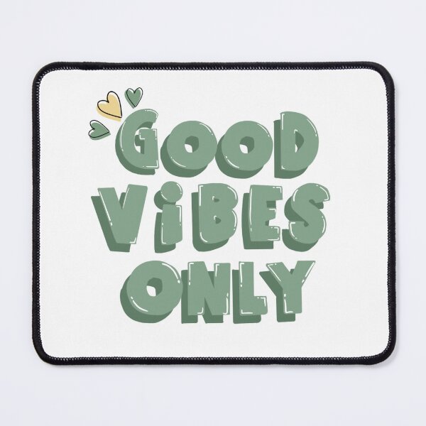 Item preview, “Good vibes only” green bubble writing with little hearts designed and sold by Articbee.