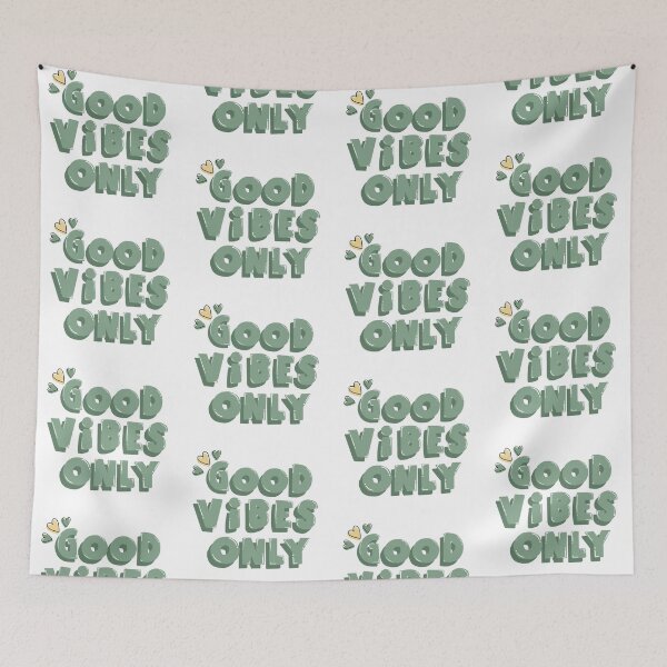 Item preview, “Good vibes only” green bubble writing with little hearts designed and sold by Articbee.