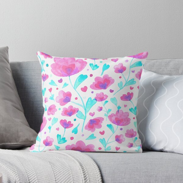 Item preview, Soft watercolor flowers in pink and turquoise repeating pattern designed and sold by Manacraftoon.