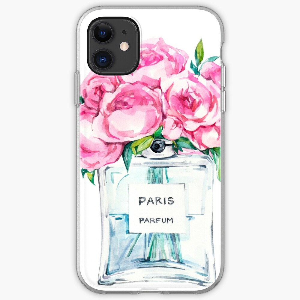 Perfume Bottle Watercolor Painting With Pink Flowers Iphone Case Cover By Affordableartco Redbubble