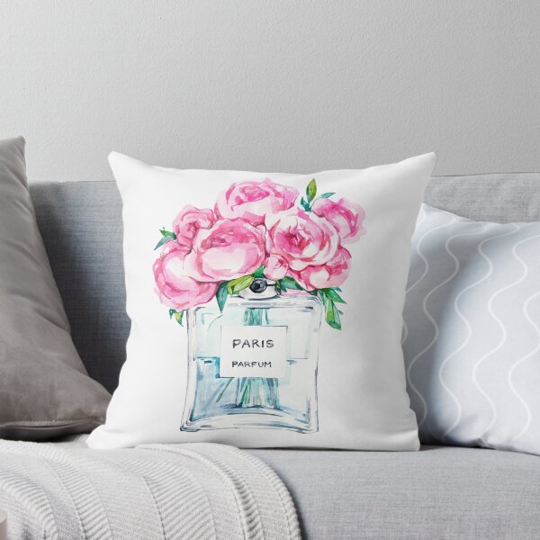 Item preview, Perfume Bottle Watercolor Painting With Pink Flowers designed and sold by AffordableArtCo.