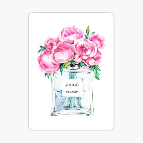 Item preview, Perfume Bottle Watercolor Painting With Pink Flowers designed and sold by AffordableArtCo.